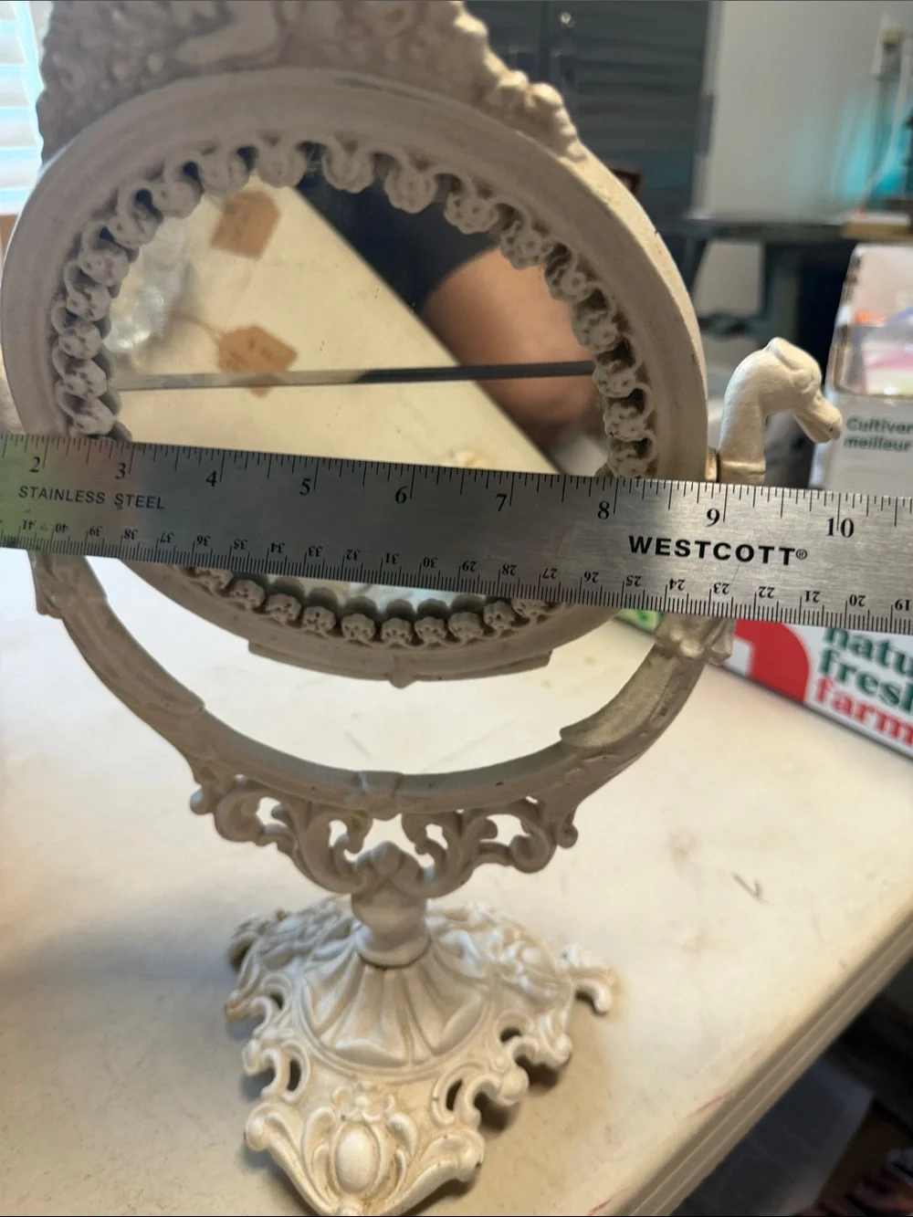 Antique Vanity Frame Stand Cast Iron Swivel Victorian Heavy White Iron Art JM9